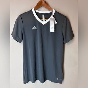 Adidas Gray Short Sleeve football/ soccer aeroready Tee with White Logo